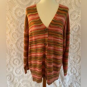 Dex Striped V-Neck Button front Sweater Cardigan